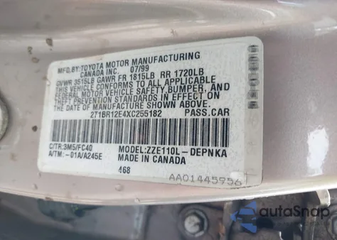 1999 Toyota Corolla Le from USA, damaged, VIN 2T1BR12E4XC255182